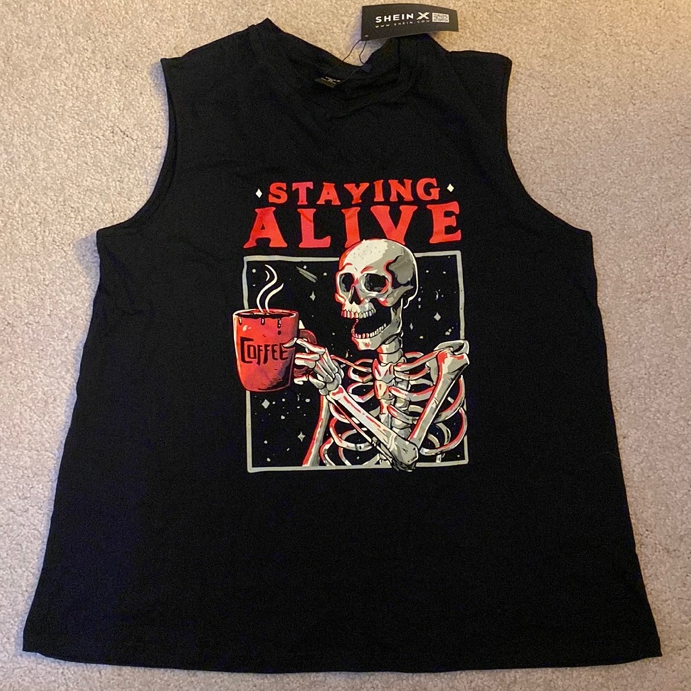 Staying Alive Coffee Graphic Tank - Shein XS